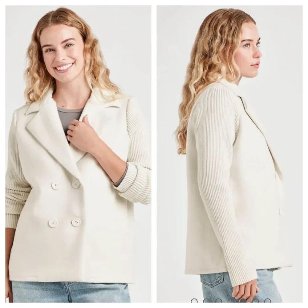 Splendid Singrid Stylish Cream Double-Breasted Jacket. Size L. NWT.